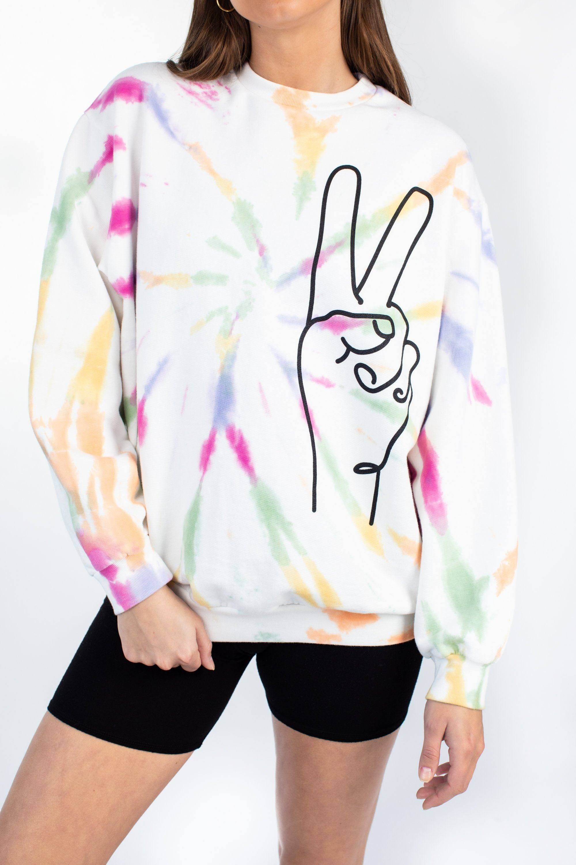 Oversized Crew Sweatshirt - Peace Tie Dye
