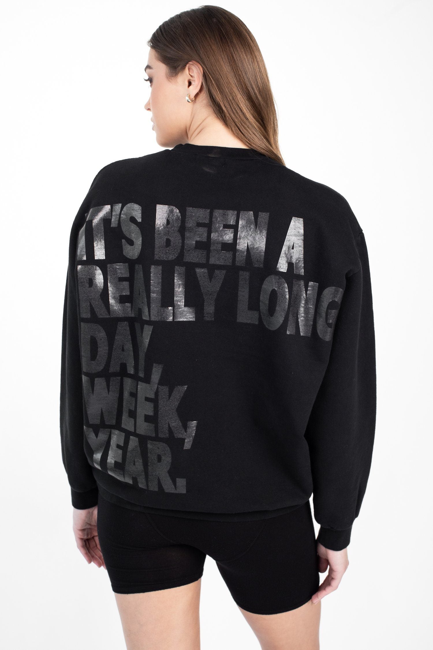OVERSIZED CREW SWEATSHIRT - IT'S BEEN A LONG...- BLACK
