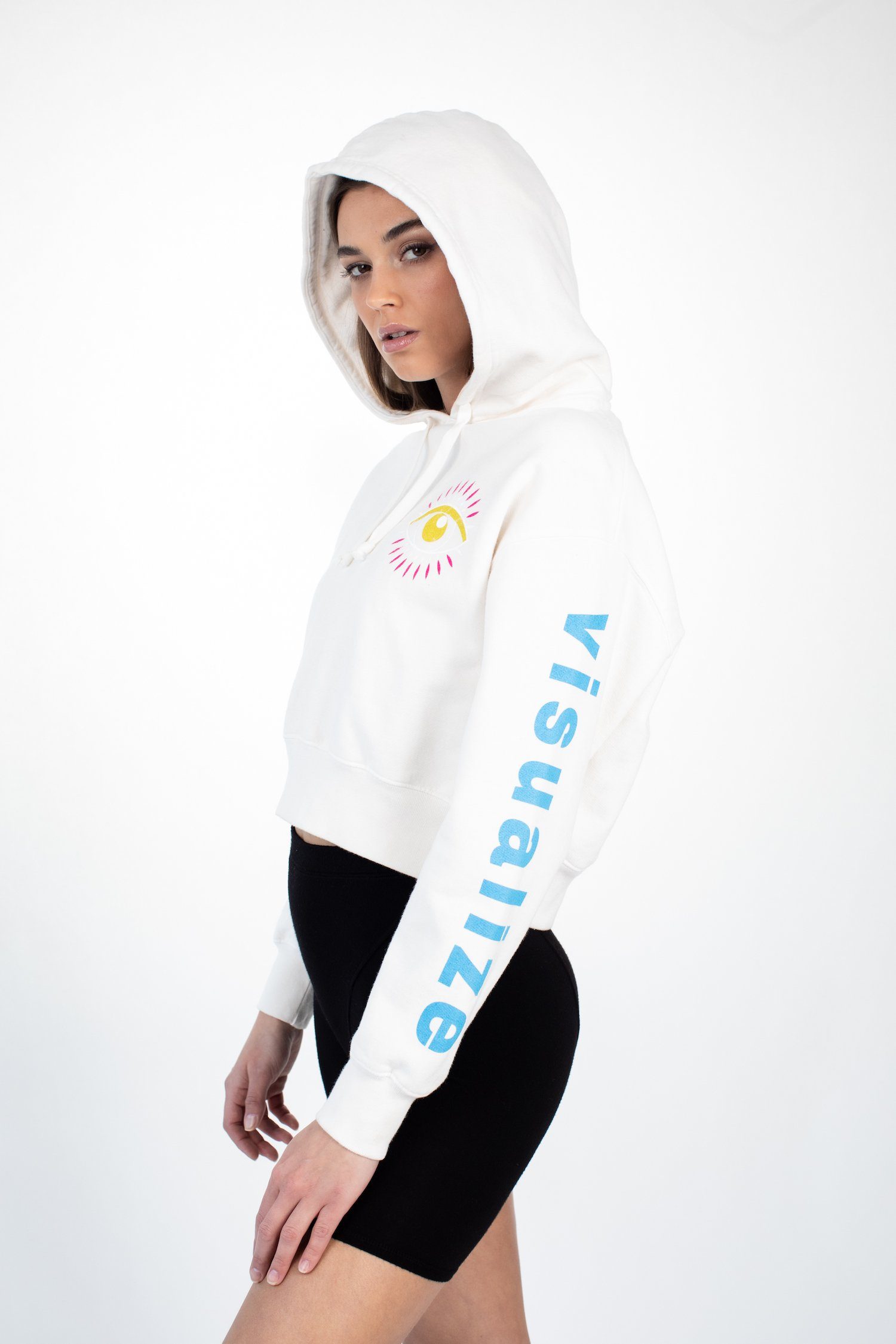 CROP HOODIE - CAN YOU VISUALIZE - WHISPER WHITE
