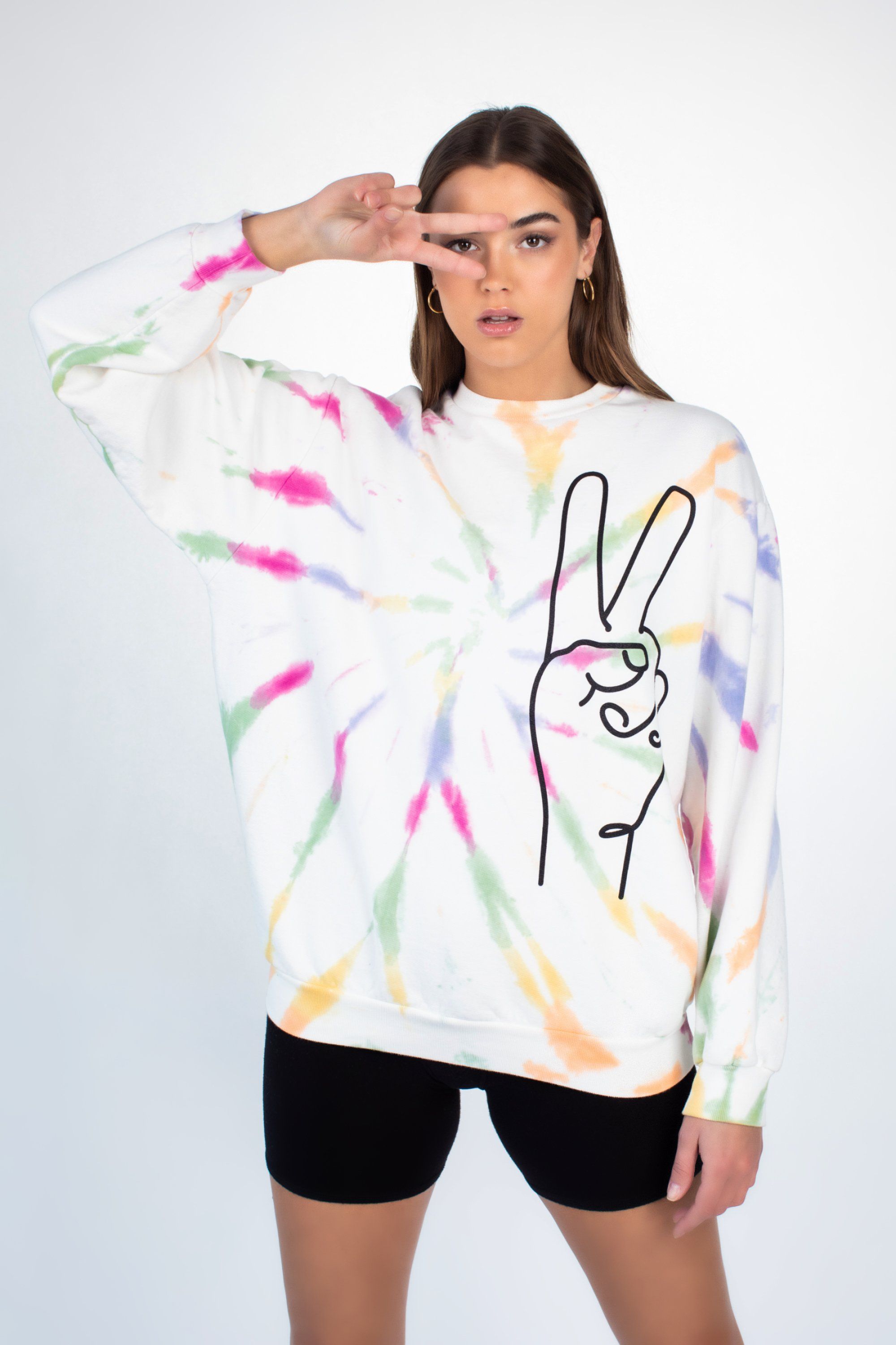 Oversized Crew Sweatshirt - Peace Tie Dye