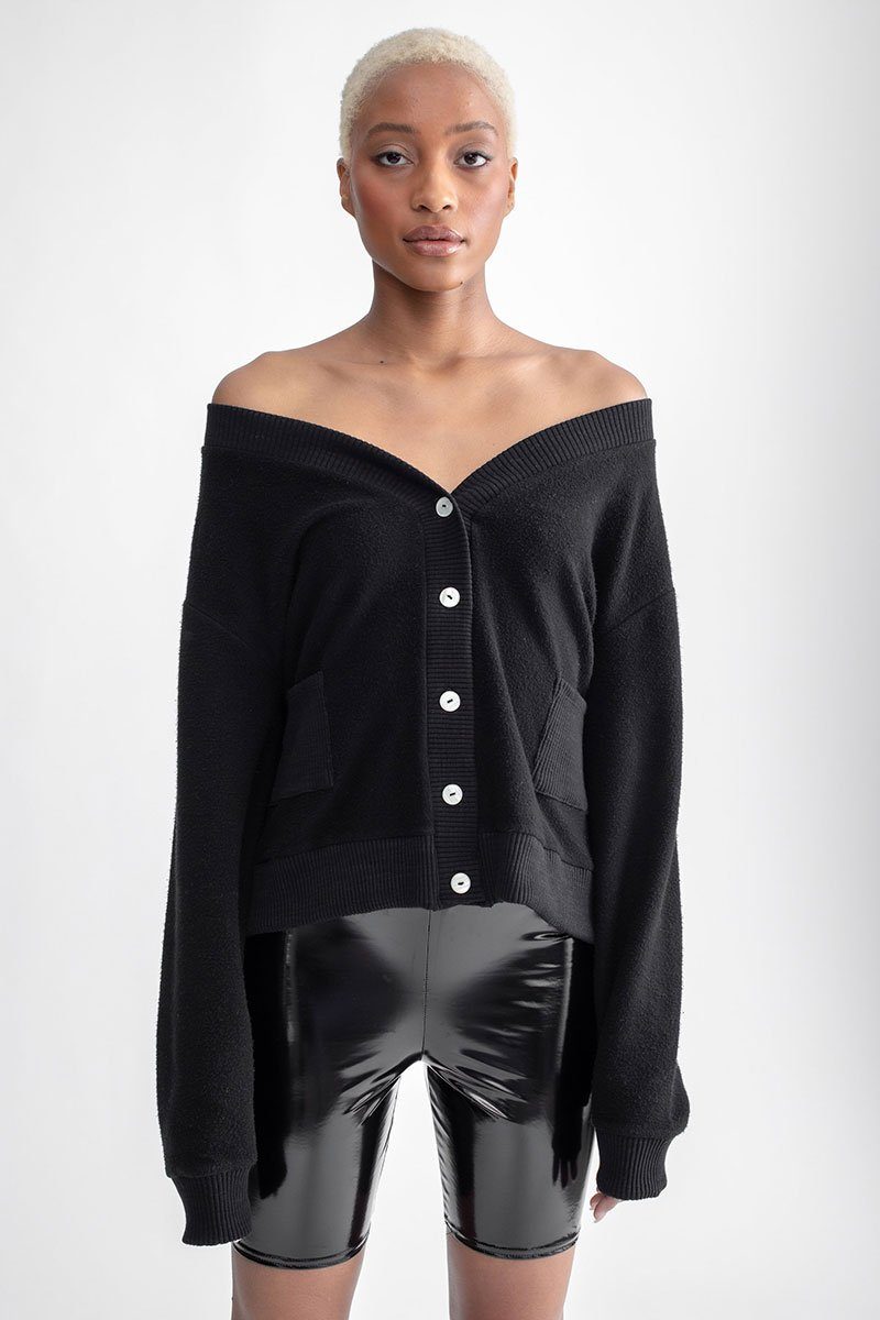 Boyfriend Button Up Cardi Black