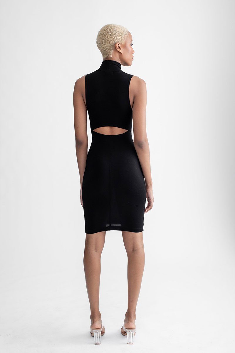 Mock Neck Body Con Dress Black
