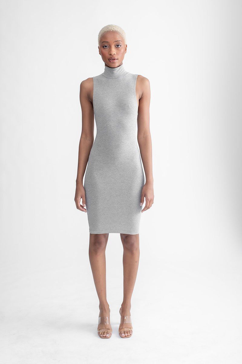 Mock Neck Body Con Dress Heather Grey