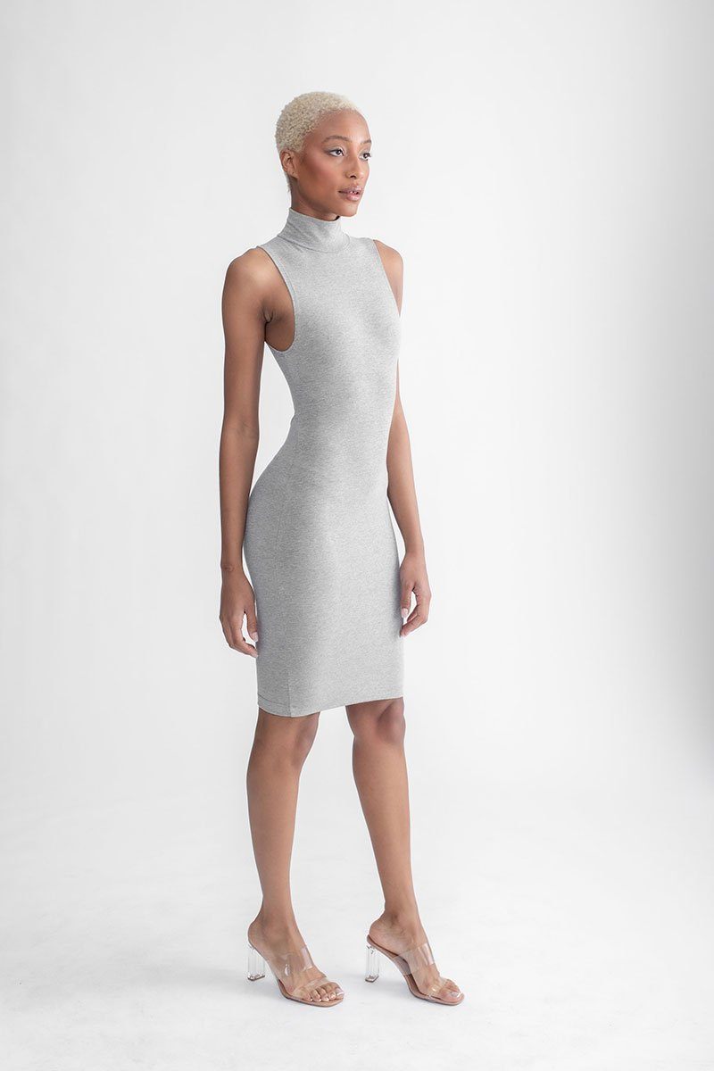 Mock Neck Body Con Dress Heather Grey