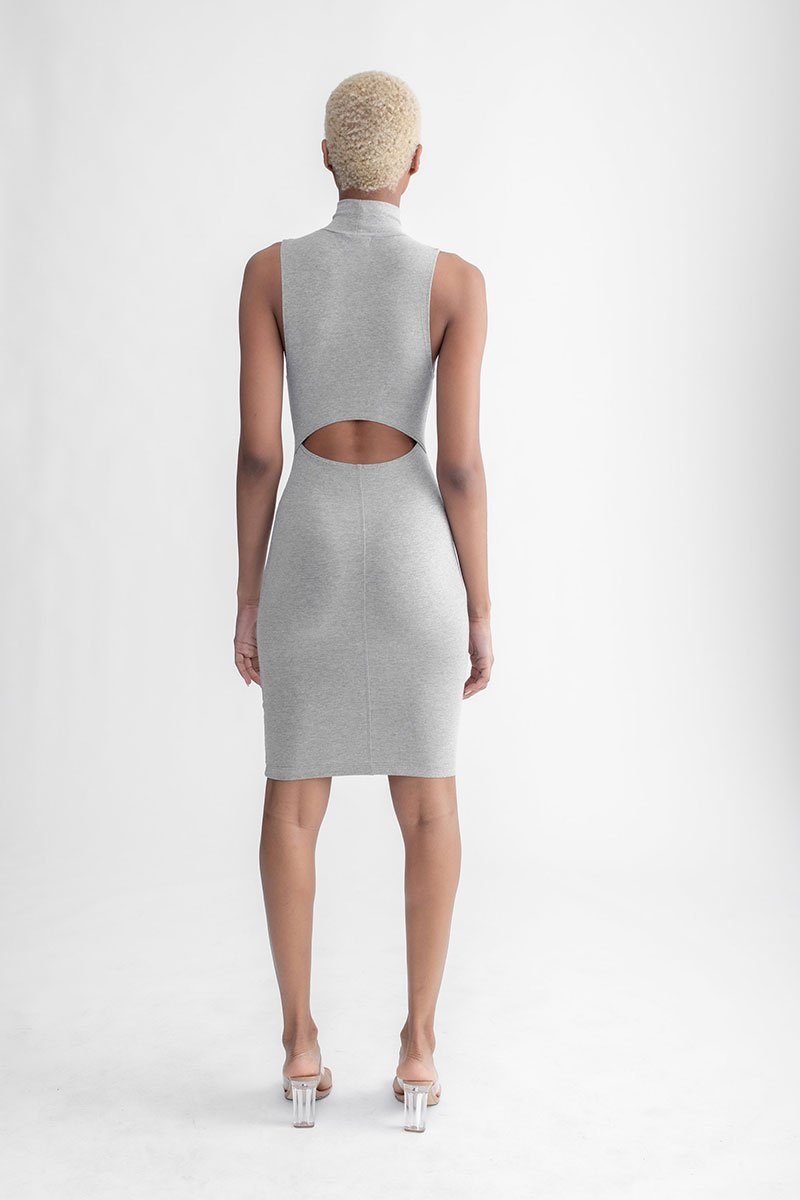 Mock Neck Body Con Dress Heather Grey