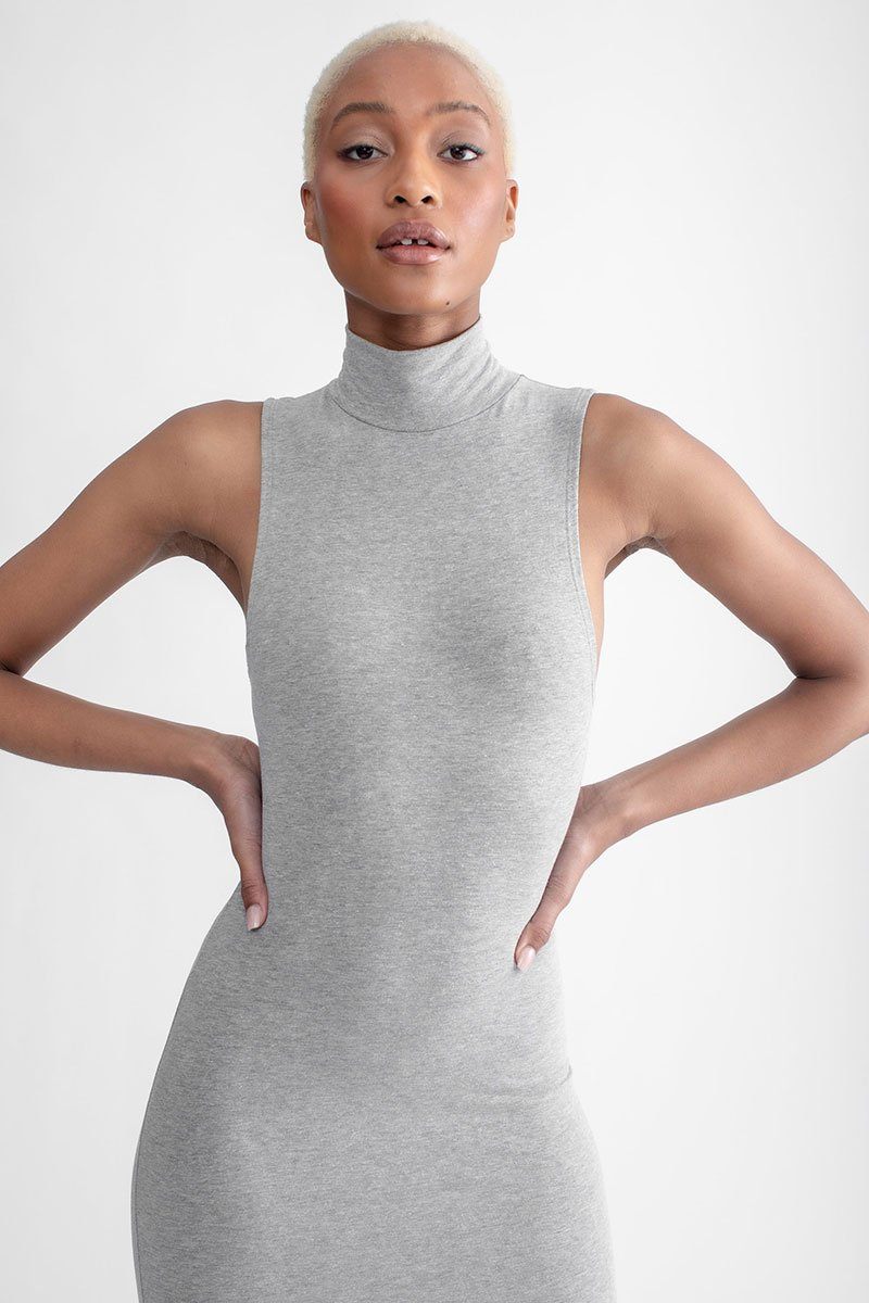 Mock Neck Body Con Dress Heather Grey