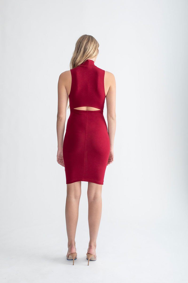 Mock Neck Body Con Dress Raspberry
