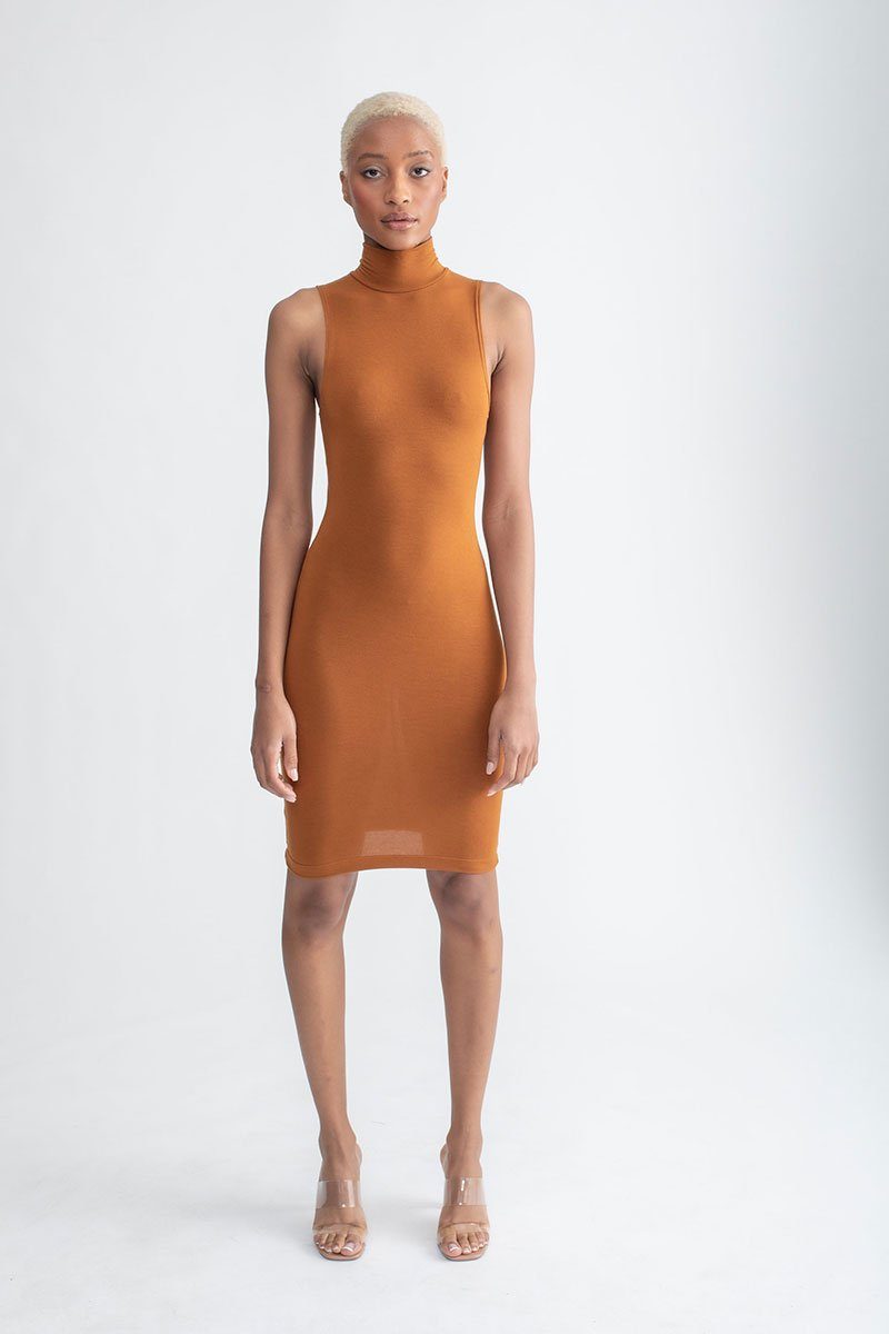 Mock Neck Body Con Dress Cinnamon