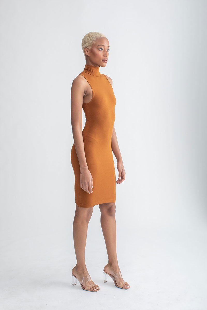 Mock Neck Body Con Dress Cinnamon