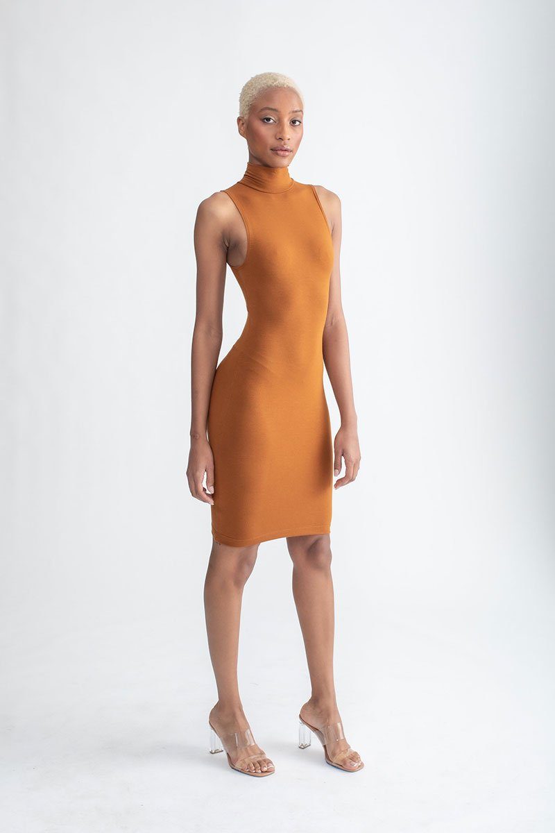 Mock Neck Body Con Dress Cinnamon