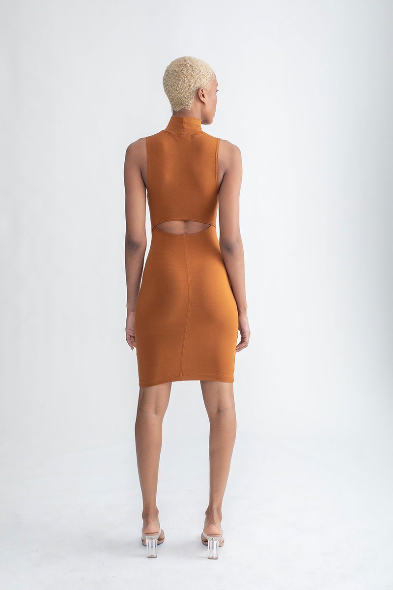 Mock Neck Body Con Dress Cinnamon