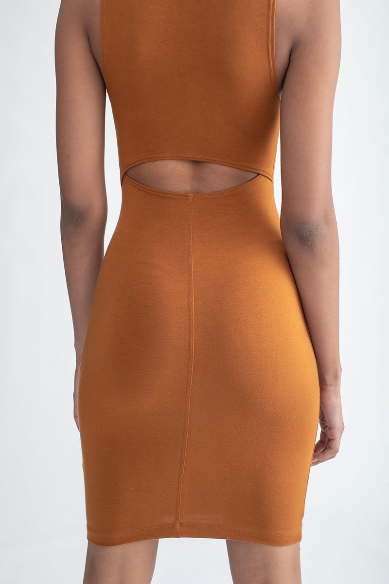 Mock Neck Body Con Dress Cinnamon