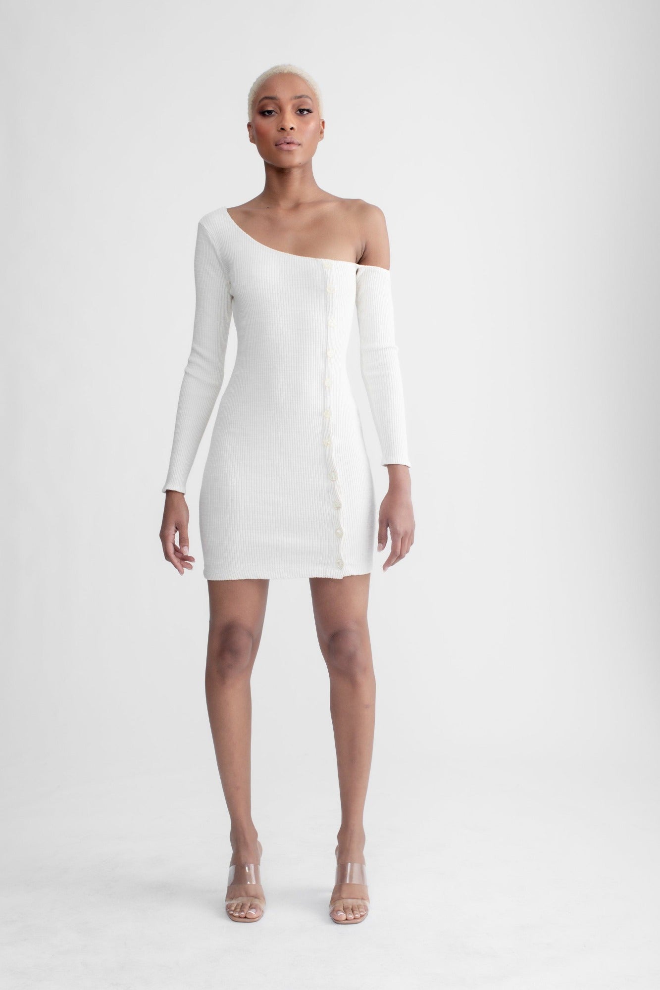 Asymmetrical Button Up Dress Ivory