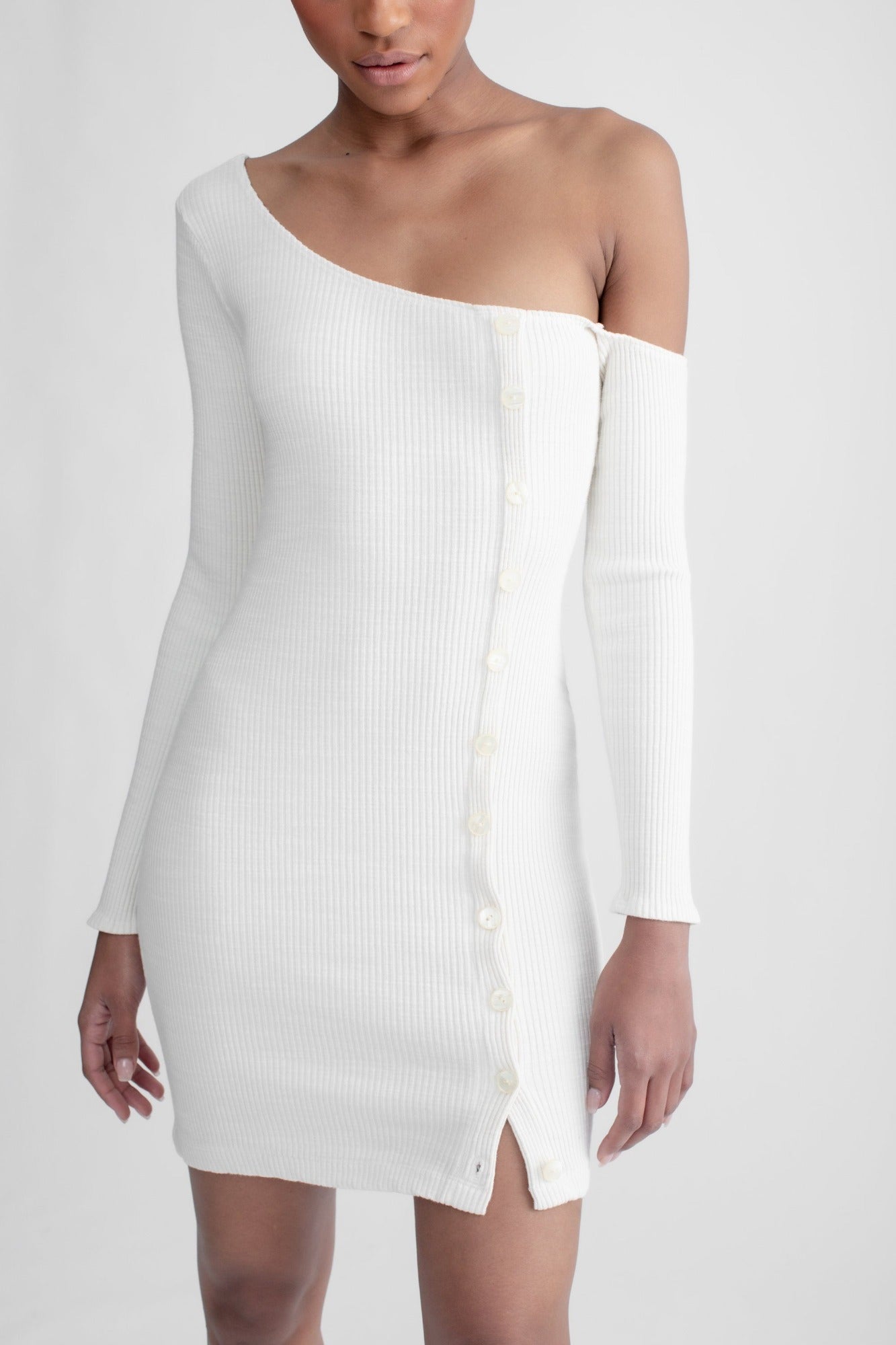 Asymmetrical Button Up Dress Ivory