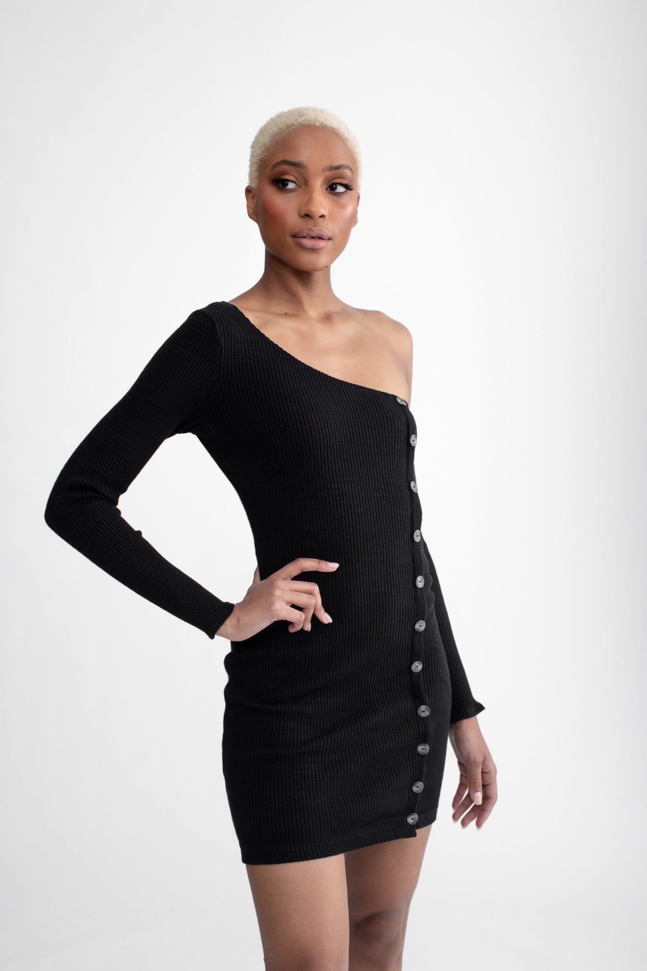 Asymmetrical Button Up Dress Black