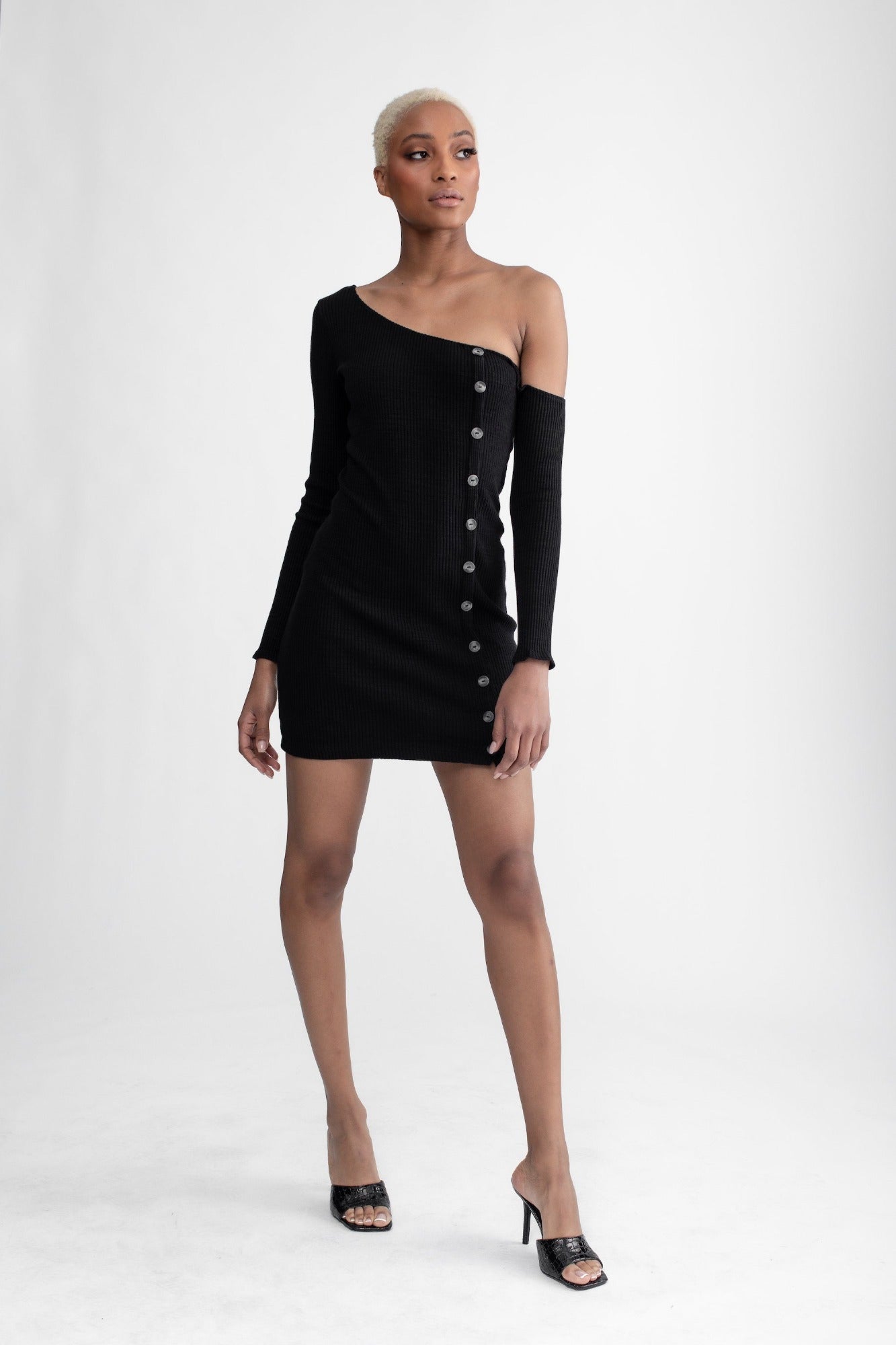 Asymmetrical Button Up Dress Black