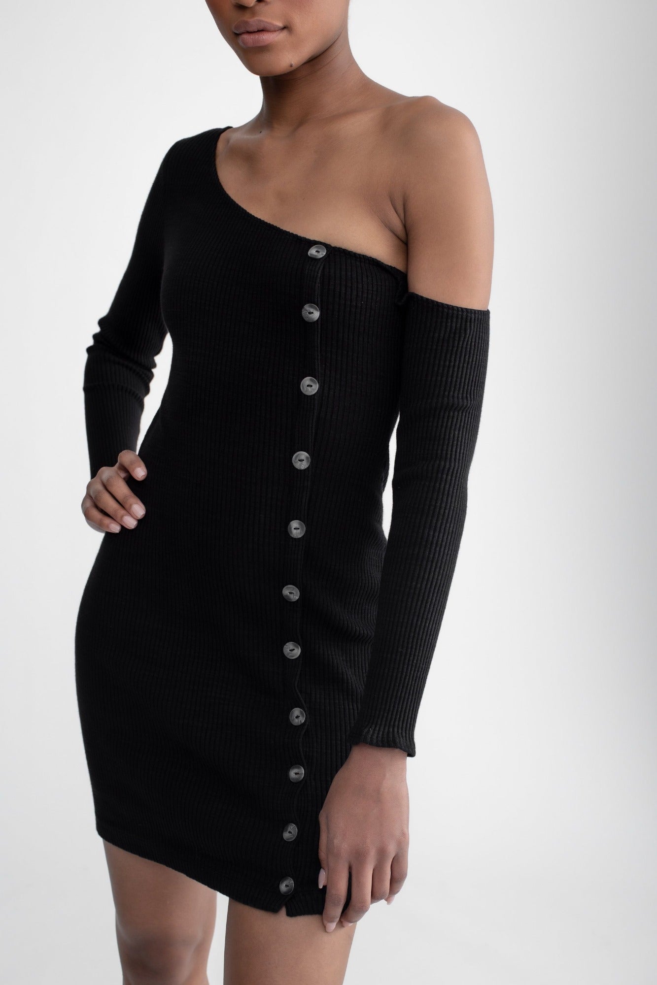 Asymmetrical Button Up Dress Black