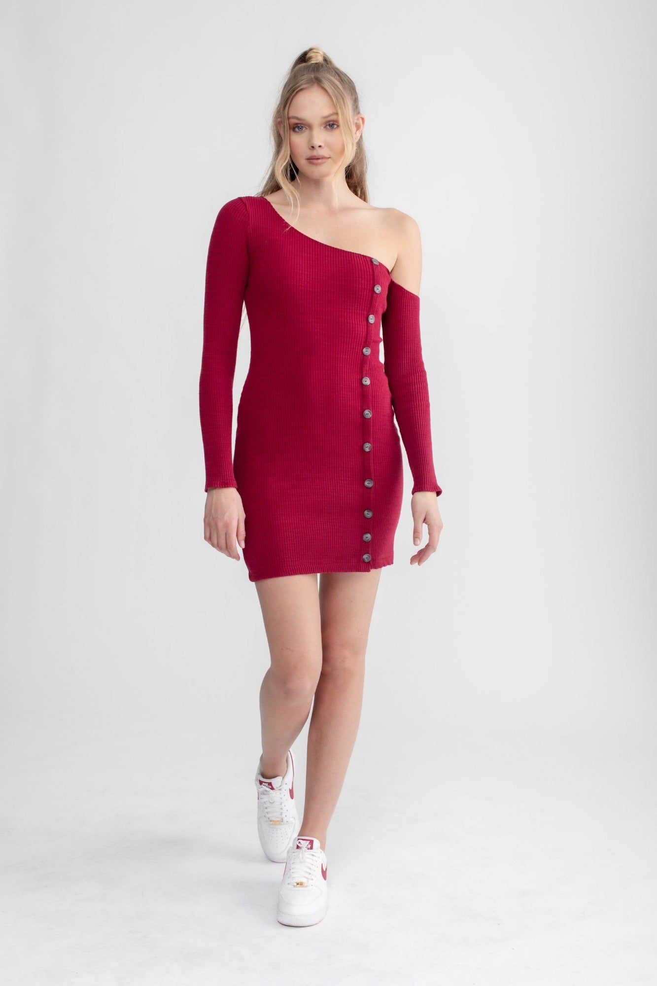 Asymmetrical Button Up Dress Raspberry