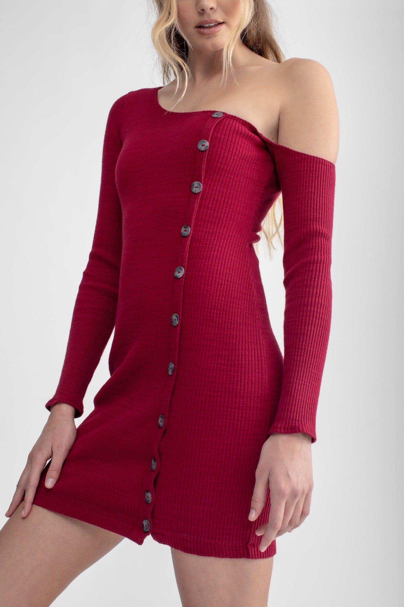 Asymmetrical Button Up Dress Raspberry