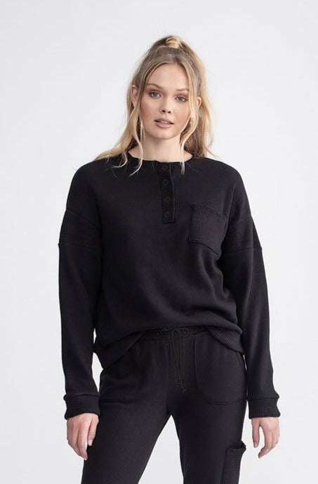 Oversized Pocket Henley Black
