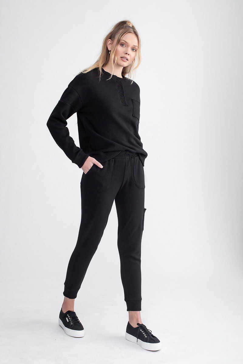 Oversized Pocket Henley Black