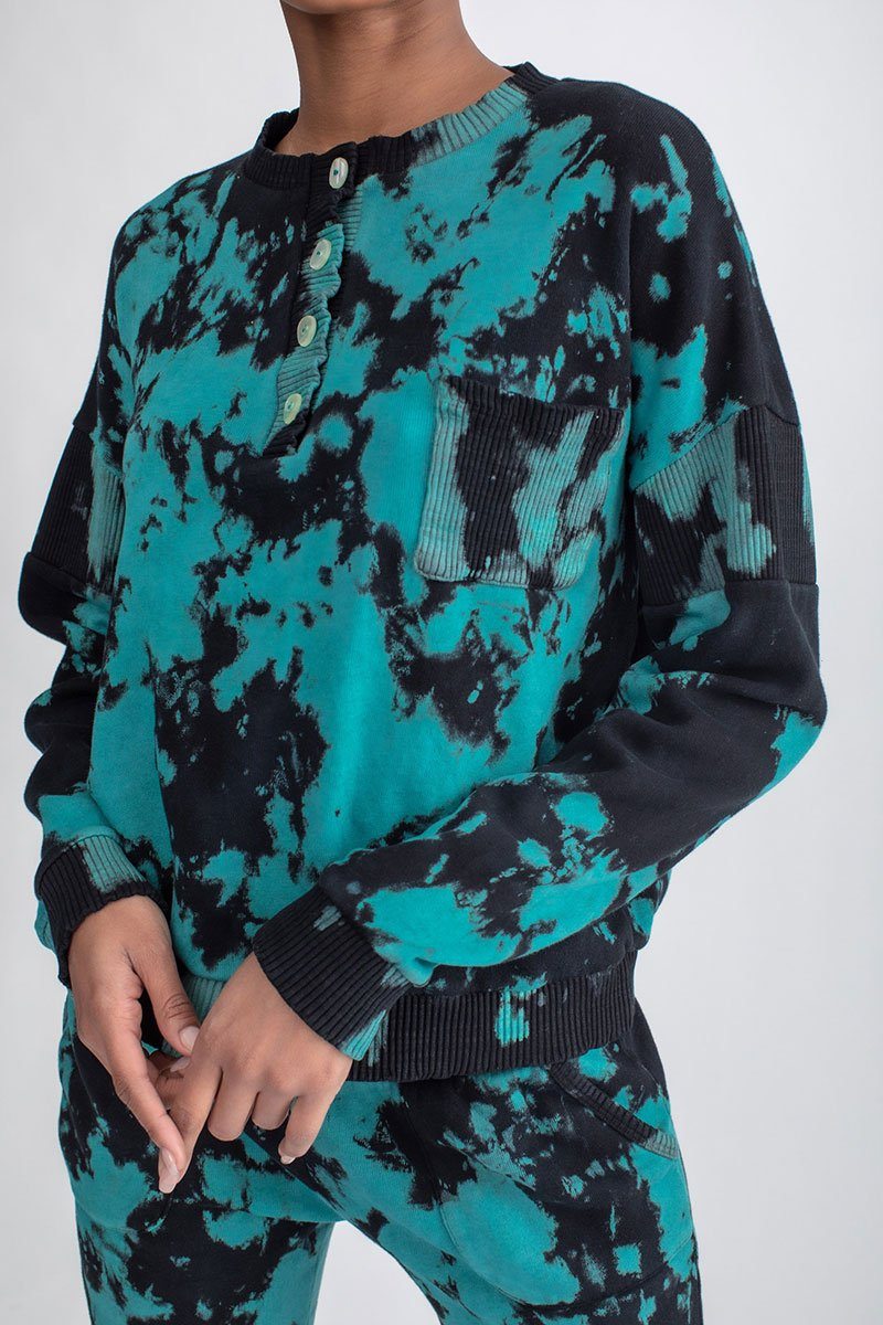 Oversized Pocket Henley Tie Dye