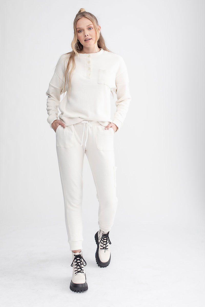 Oversized Pocket Henley Ivory