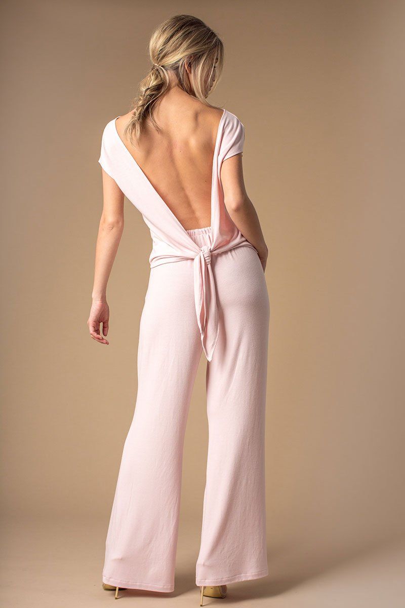 Pink Sleeveless Tie Back V Neck Top