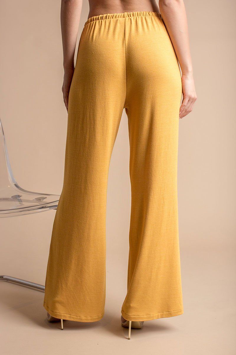 Mustard Wide Leg Casual Drawstring Pants