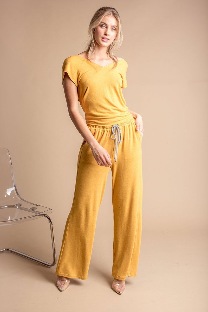 Mustard Wide Leg Casual Drawstring Pants