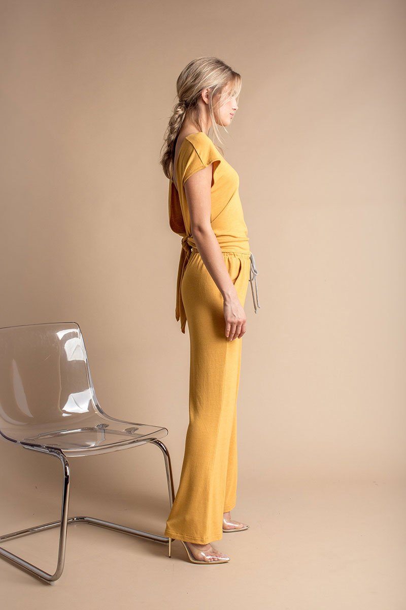 Mustard Wide Leg Casual Drawstring Pants