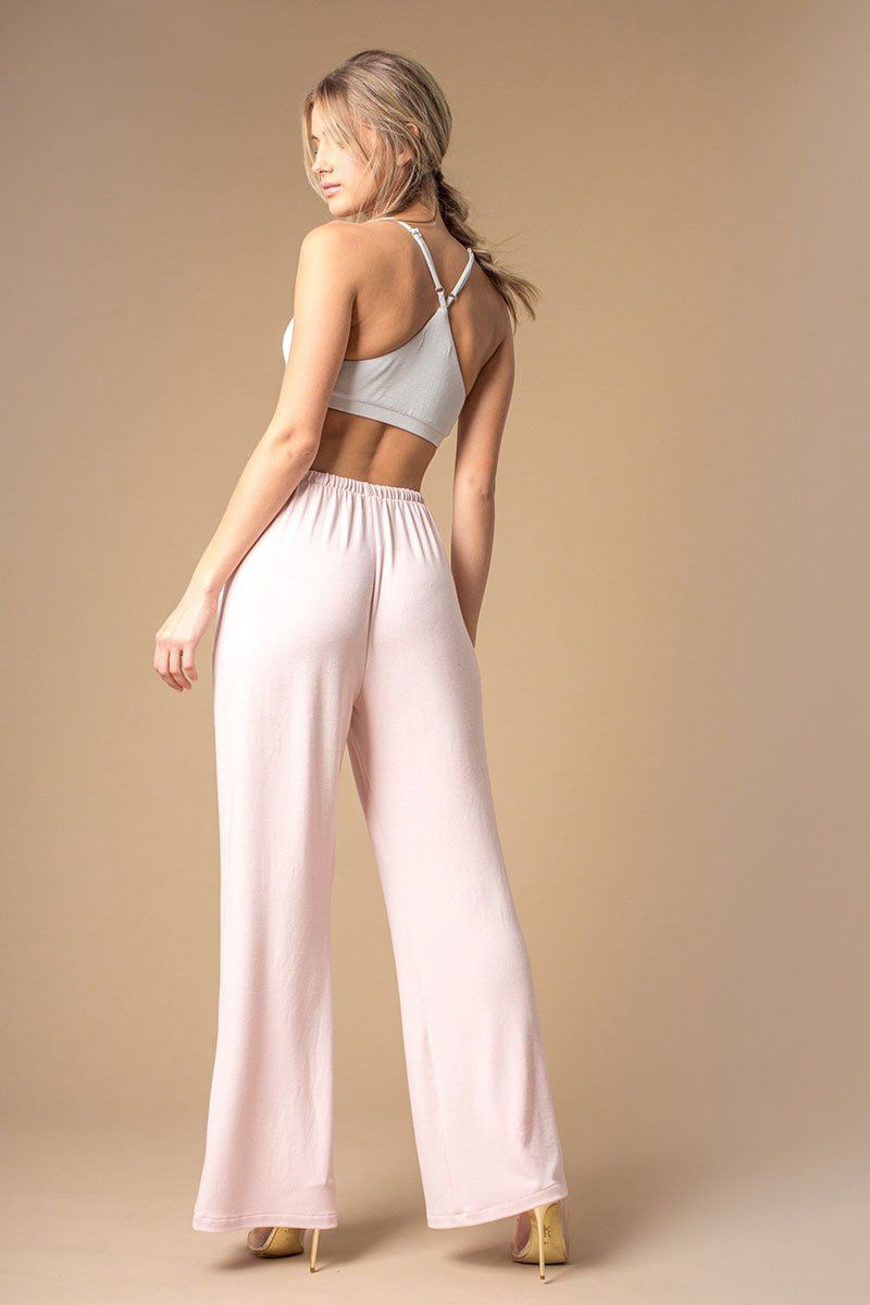 Pink Wide Leg Casual Drawstring Pants