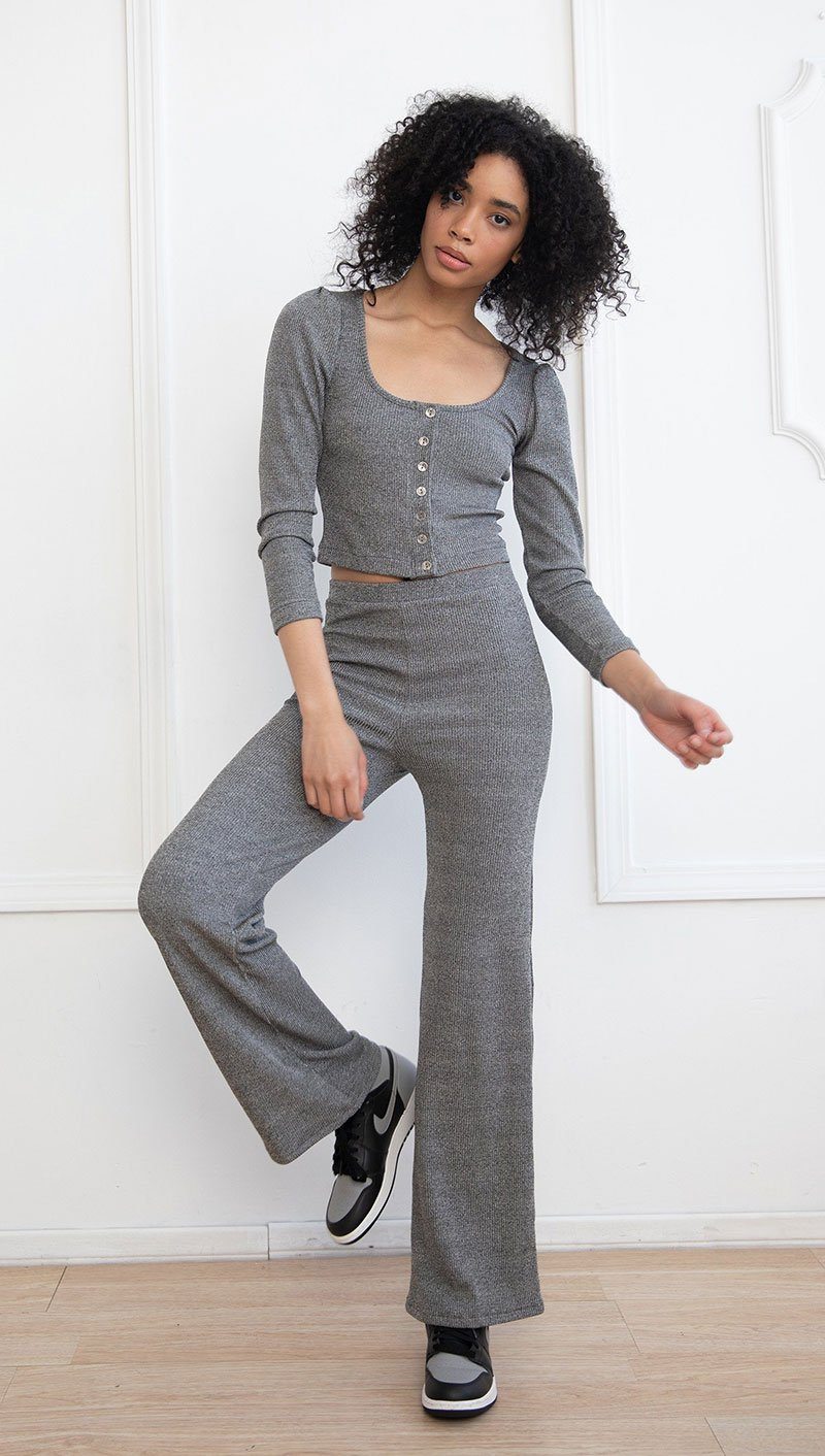 Metallic Silver Wide Leg Pants