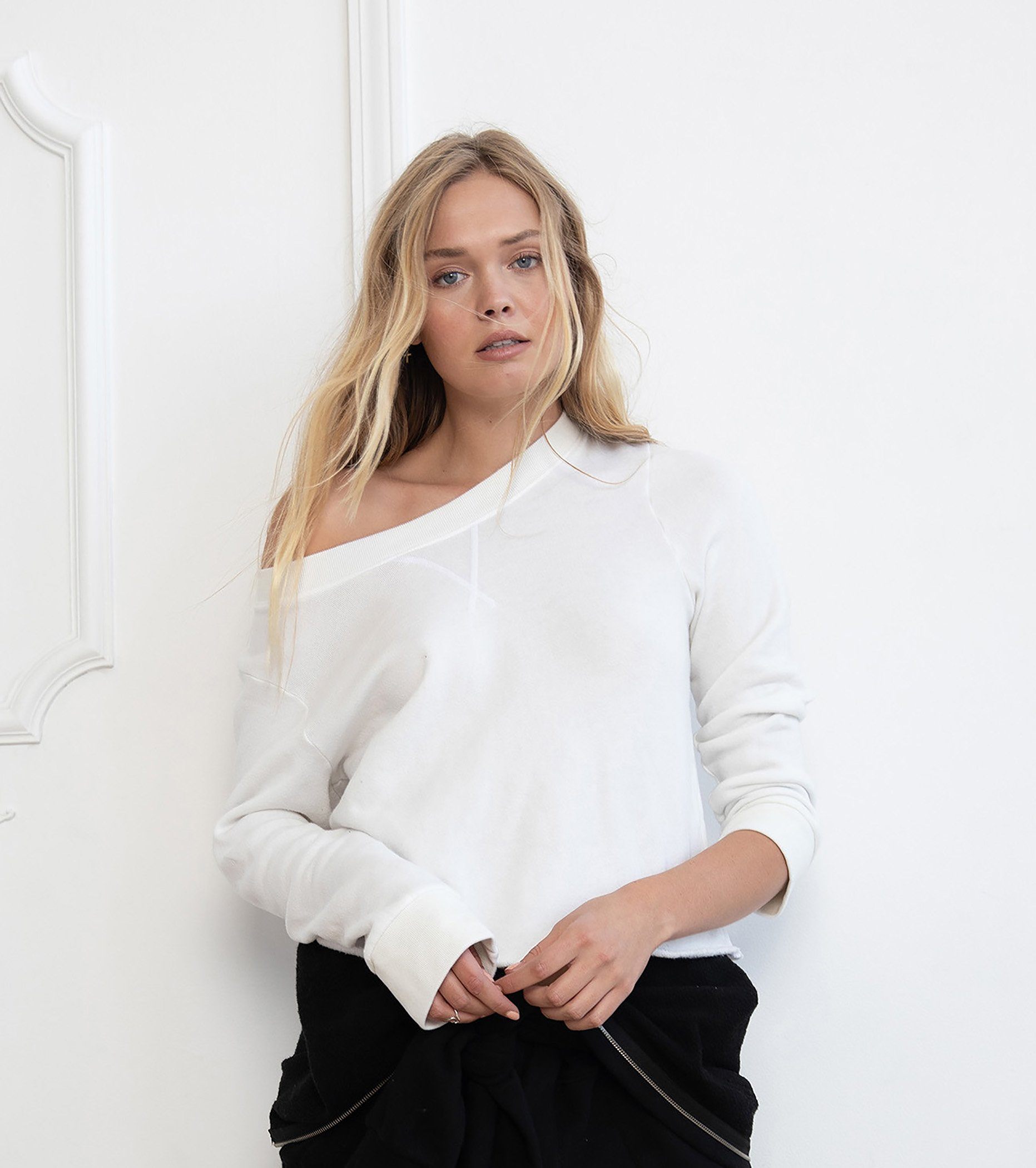 White Raw Hem Pullover