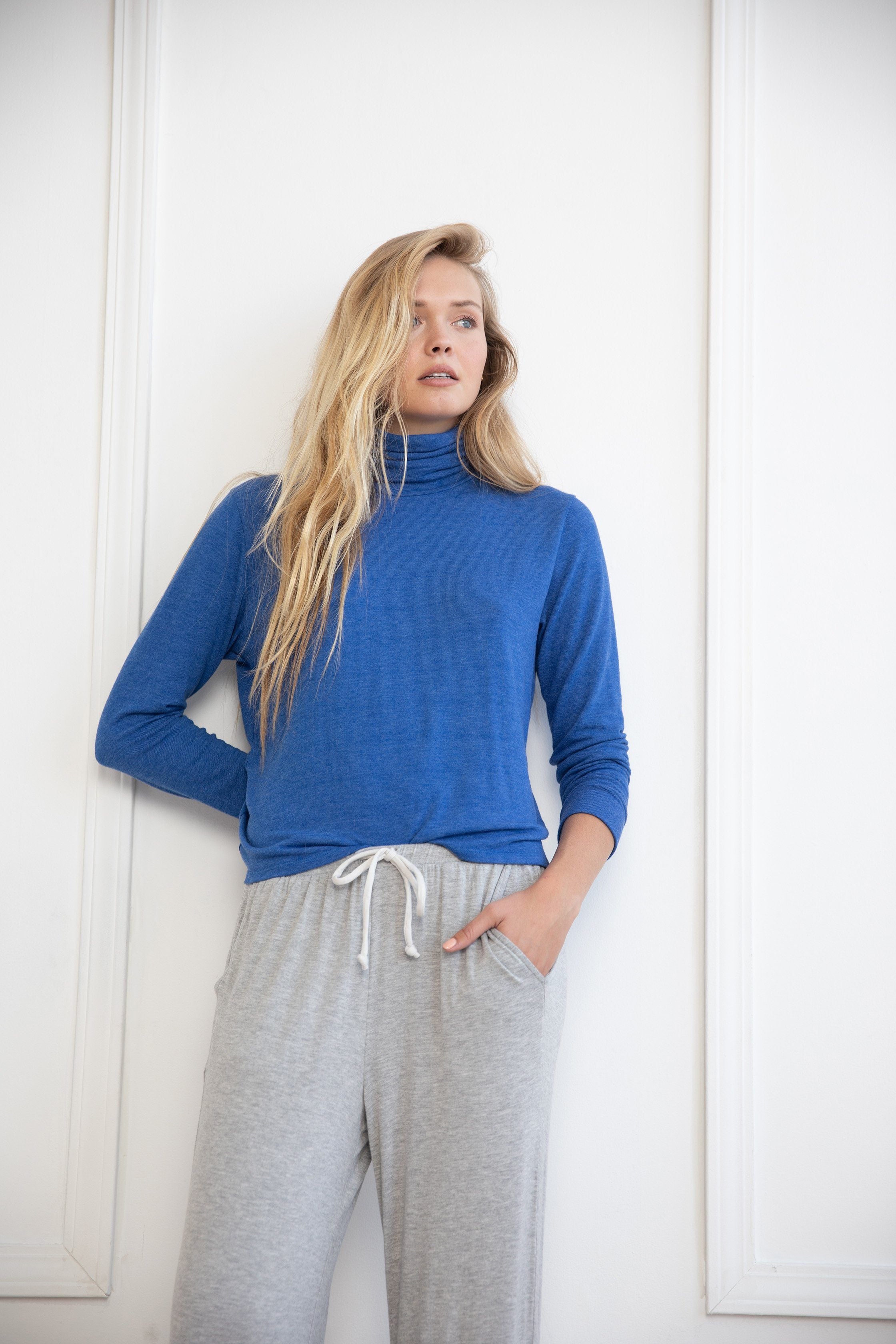 Blue Long Sleeve Relaxed Turtleneck