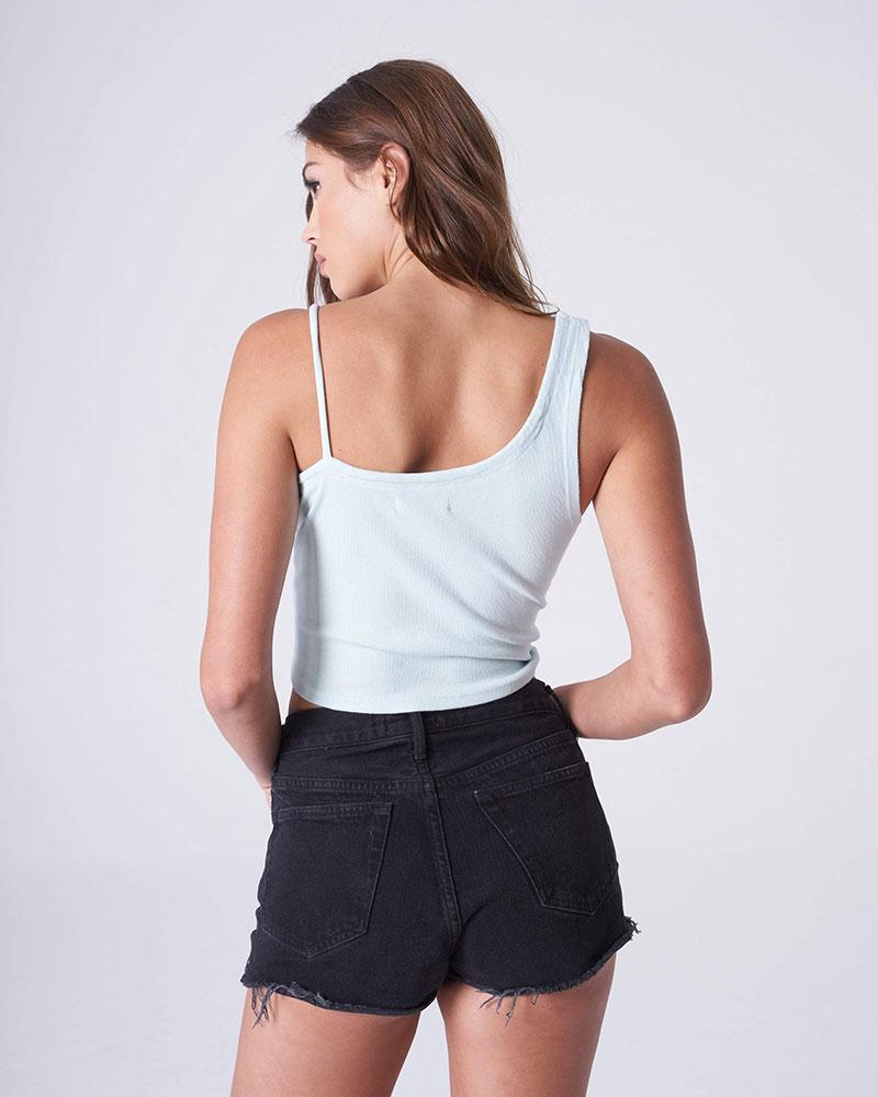 Lt Blue Asymmetrical Crop Tank