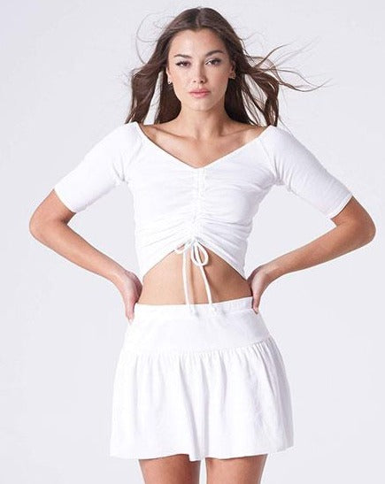 White Off Shoulder Cinched Top