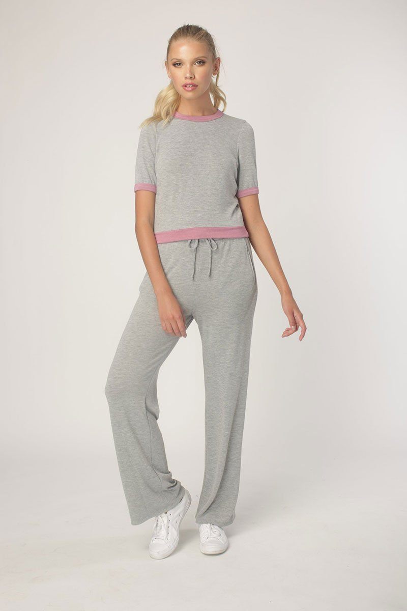 Heather Grey Hacci Wide Leg Pants