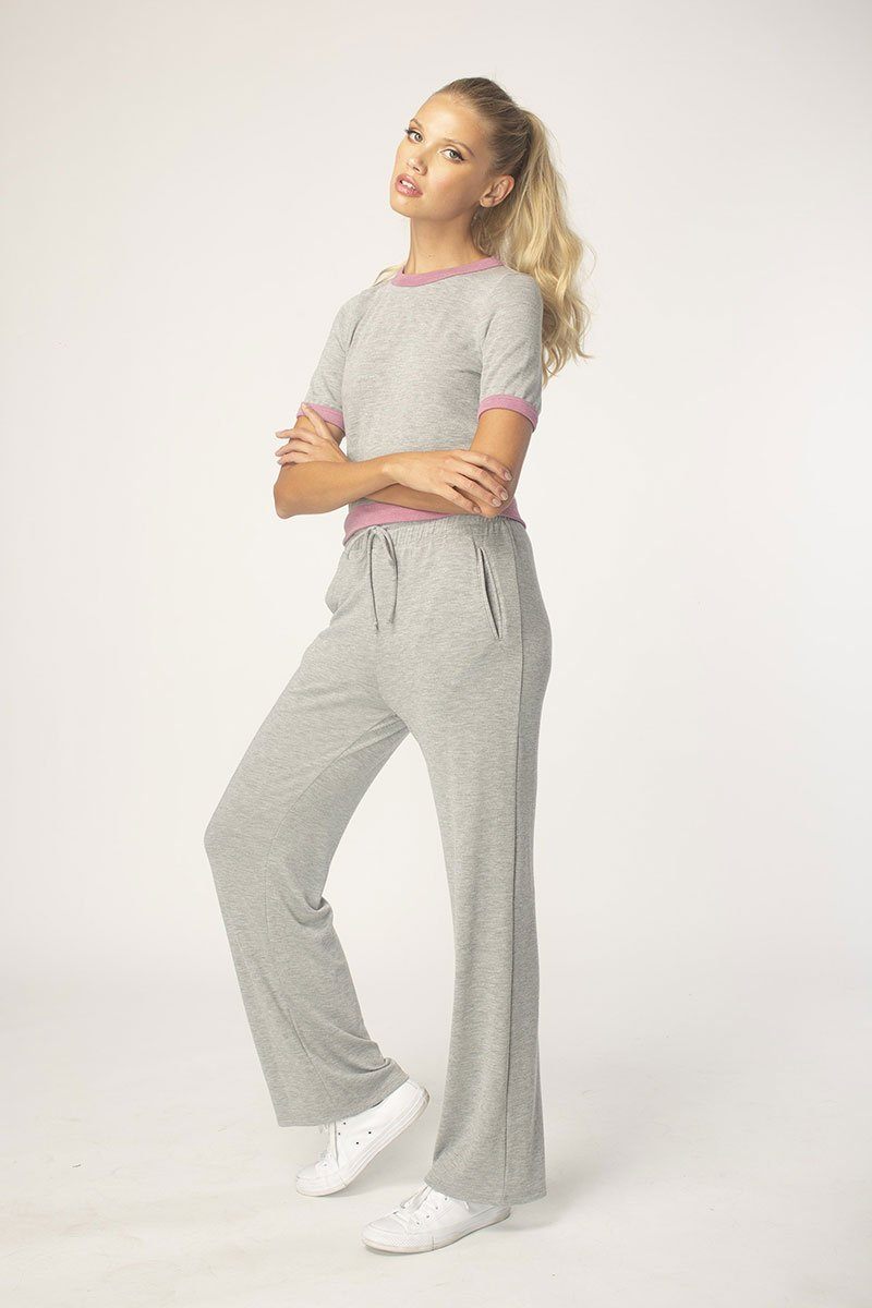Heather Grey Hacci Wide Leg Pants