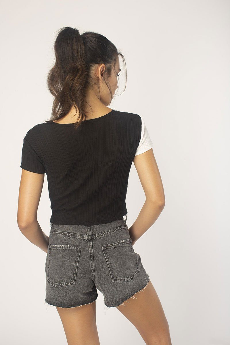Black/White Twisted Crop Top