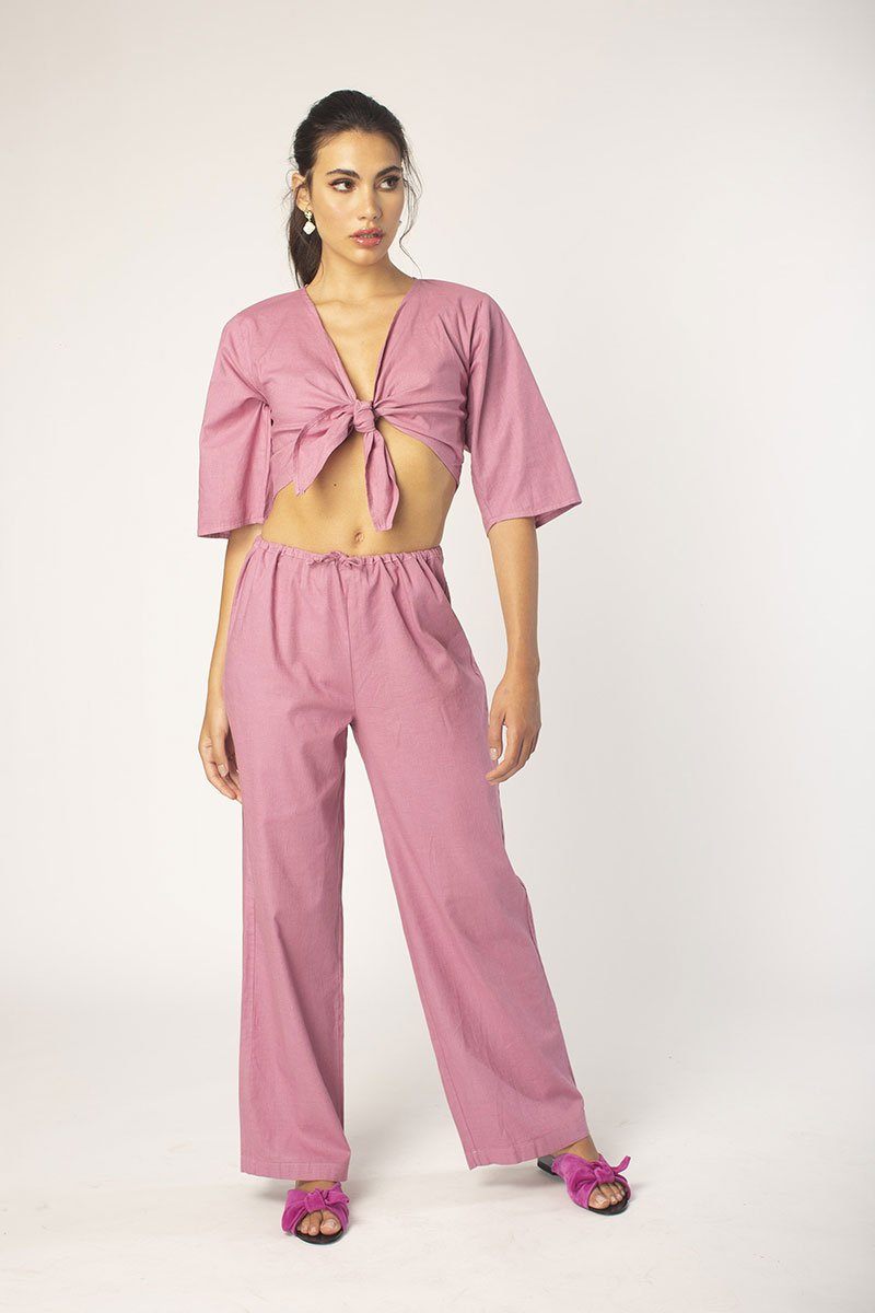 Cassis Tie Front Half Sleeve Linen Top