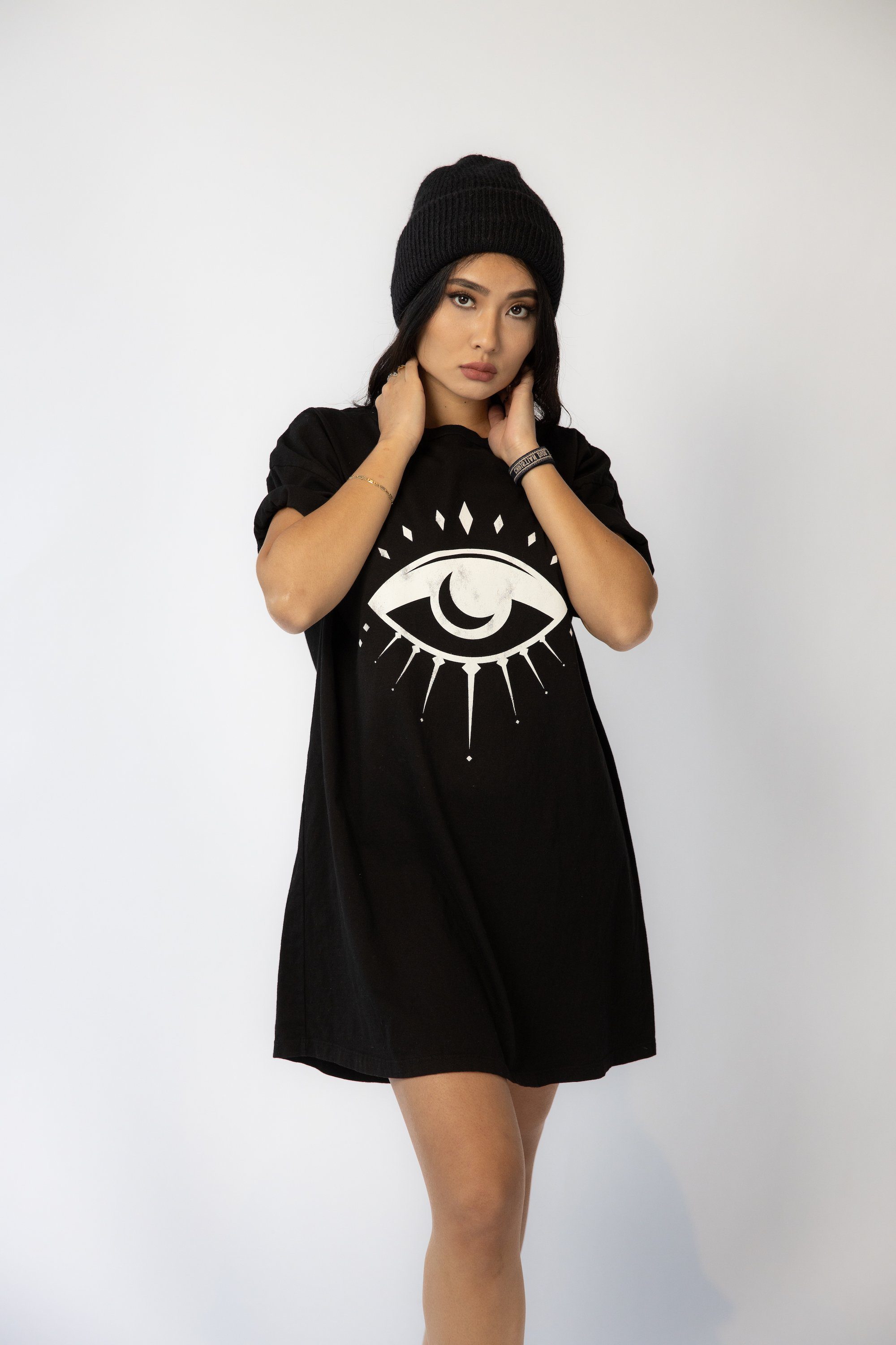 TSHIRT DRESS - ALL SEEING EYE - BLACK