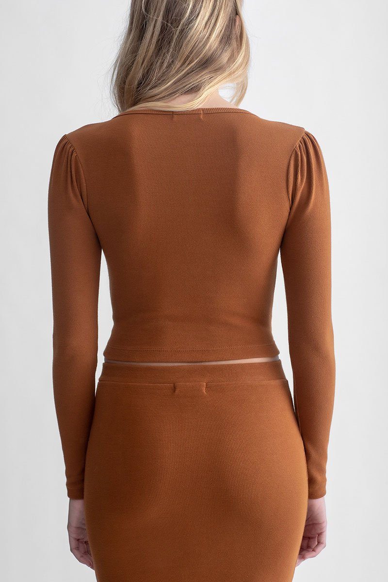hook and eye long sleeve dress Hook & Eye Long Sleeve Top Cinnamon L