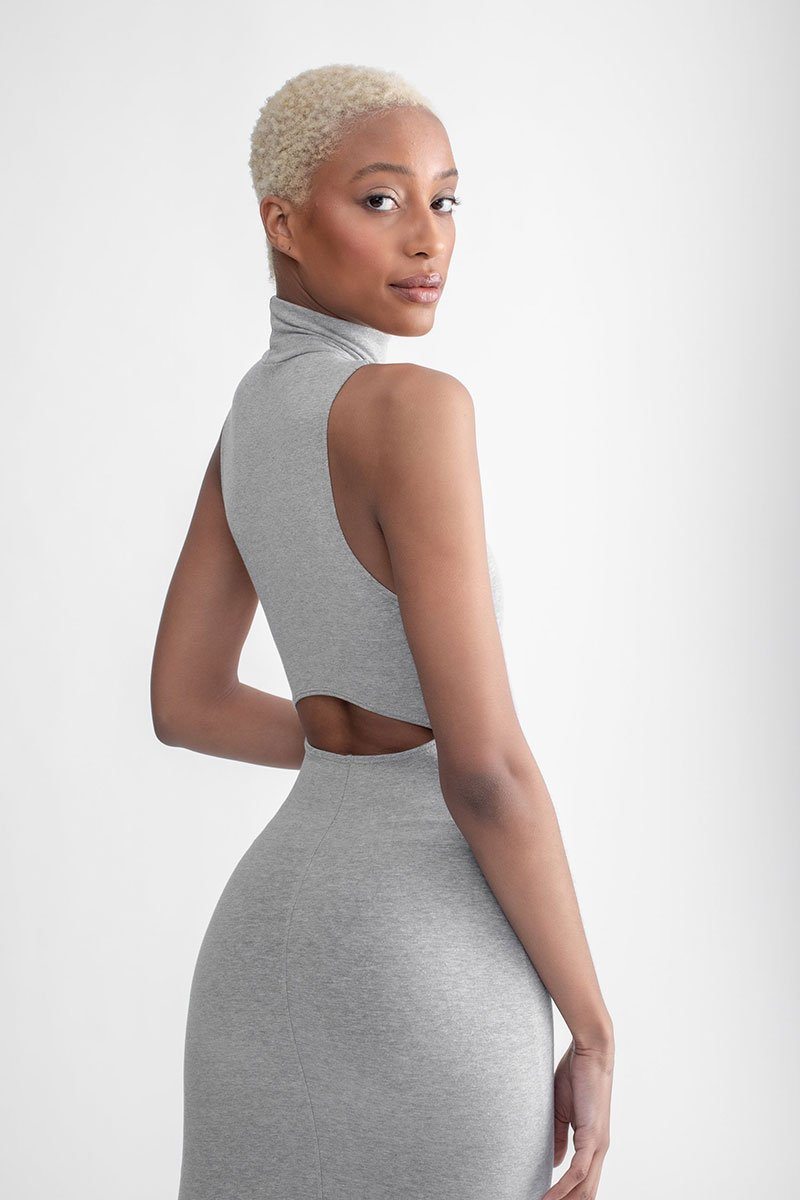 Mock Neck Body Con Dress Heather Grey XS