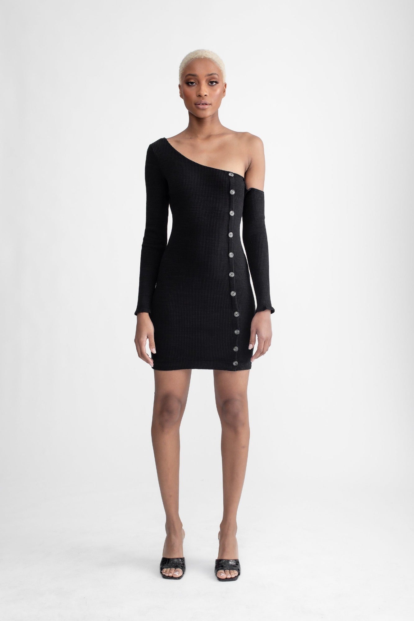 Asymmetrical Button Up Dress Black XS
