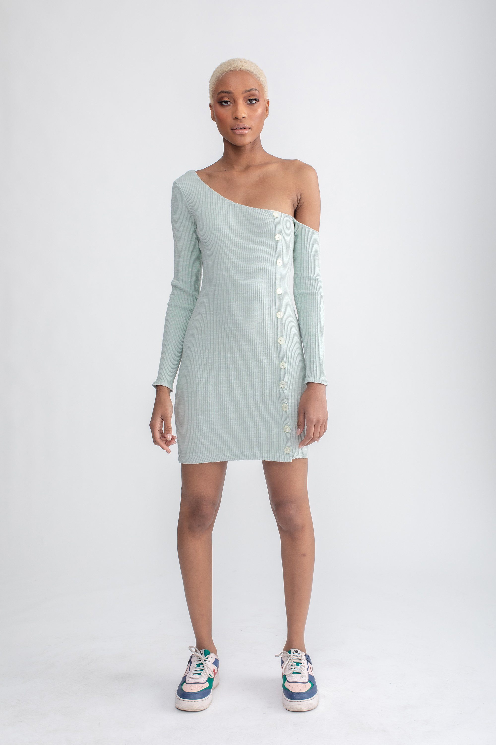 Asymmetrical Button Up Dress Dew XS