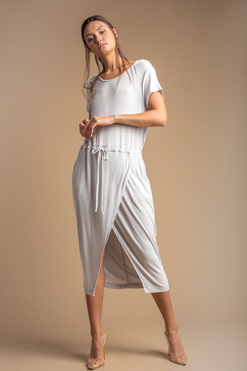 short sleeve drawstring dress Park Day Cutie Drawstring Mini Dress in Grey