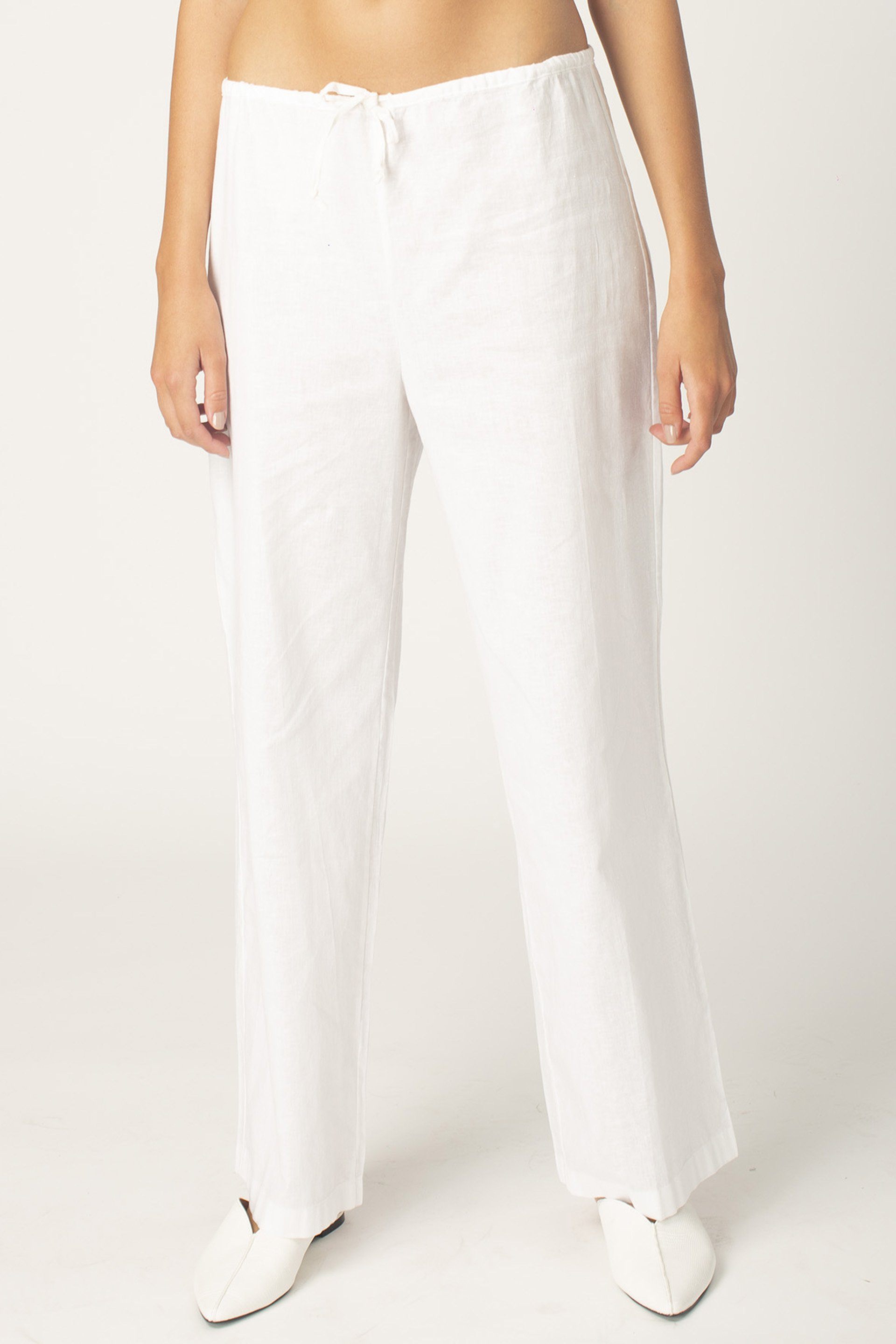 White Drawstring Linen Pant – AMVI Collection